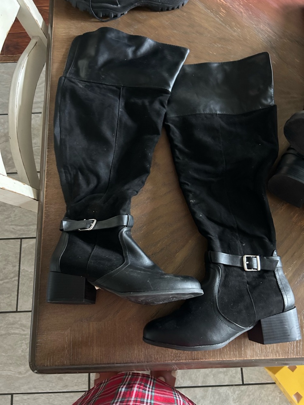 torrid Black Knee-High Buckle Block Heel Boots